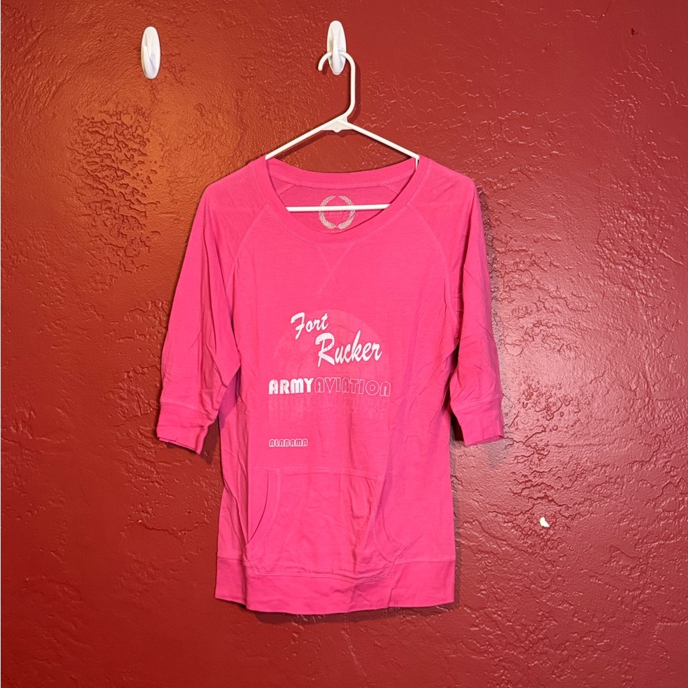 Vibrant Pink Long Sleeve Tee Casual Cotton Blend